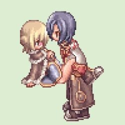 1boy 1girls animated blonde_hair blue_hair creampie cum cum_in_pussy cum_inside female high_priest high_priest_(ragnarok_online) high_wizard high_wizard_(ragnarok_online) holding_legs male pixel_art ragnarok_online vaginal_penetration