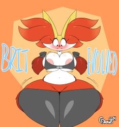 areola_slip areolae big_breasts breasts brit_(joaoppereiraus) cinderdraws delphox evolution hips_wider_than_shoulders huge_breasts nipple nipple_slip pokémon_(species) pokemon thick_thighs wide_hips