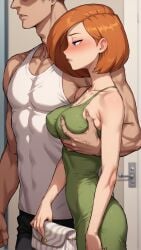 ai_generated ann_possible arched_back ass blue_eyes blush breast_grab breasts cheating cheating_wife cowboy_shot cuckold face_out_of_frame faceless_male from_side green_dress handbag imminent_sex kim_possible milf muscular_male netorare notreallyhere orange_hair parted_lips perky_breasts profile short_hair tagme tank_top walking wedding_ring