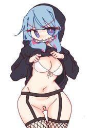 1girls blue_eyes blue_hair bra hatsune_miku hoodie kaggasi light-skinned_female rabbit_hole_(vocaloid) vocaloid white_bra