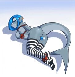 alesia animated bondage bound clothing ear_piercing feet female fish kittydee legwear marine piercing revolver64 ribbons sex_toy shark solo striped_legwear thigh_highs vibrator