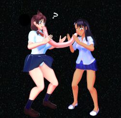 2girls amano_megumi amano_megumi_wa_suki_darake! blender busty crossover dildo female female_only hayase_nagatoro heperson human multiple_girls panties please_don't_bully_me,_nagatoro school_uniform skirt tan_body yuri