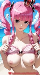 1girls ai_generated bare_shoulders beach big_breasts bikini bow breasts busty chest closed_mouth collarbone erect_nipples female_only hard_nipples hi_res highres large_breasts lips long_hair looking_at_viewer natsuyoru neck nipples ocean one_piece patreon perona pink_bikini pink_hair pink_nipples pov sand smile solo solo_female striped_bikini swimsuit tattoo upper_body