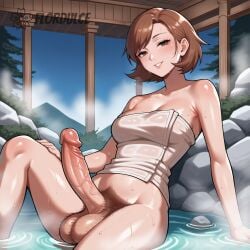 1futa ai_generated ball_hair balls brown_eyes brown_hair erect_penis erection flordulce futa_only futanari hairy_balls hairy_testicles hot_spring naked_towel outdoors penis persona persona_3 pubic_hair seductive seductive_look seductive_smile short_hair sitting solo_futa testicles towel water yukari_takeba