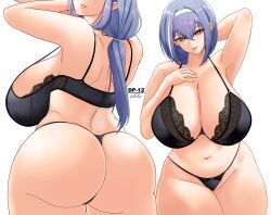 big_ass big_breasts blue_hair bra curvy_figure dp-12_(girls'_frontline) girls'_frontline grey_eyes lace lace_trim large_breasts lingerie milf panties ponytail underwear xxpulp