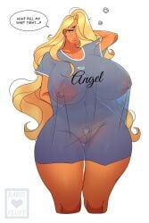 1female 1girls babie_fluff bimbo blonde_female blonde_hair blonde_hair_female blonde_pubic_hair clothed clothes clothing daphne_(babie_fluff) female original_character see-through_clothing see-through_shirt shirt sole_female speech_bubble text text_bubble visible_breasts visible_pussy watermark yellow_hair yellow_hair_female yellow_pubic_hair