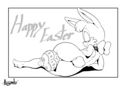 1futa anthro argento ass backsack balls body_paint breasts bunnie_rabbot dickgirl easter easter_balls from_behind furry futa_only futanari half-closed_eyes holidays intersex looking_back monochrome on_side paint penis precum rabbit sketch smug solo solo_futa sonic_(series) testicles white_background