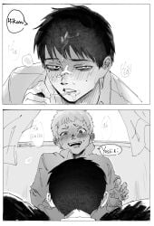 black_hair english_text hikaru_ga_shinda_natsu hikaru_indou red_pupils sperm the_summer_hikaru_died white_hair yaoi yoshiki_tsujinaka