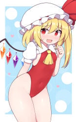flandre_scarlet blonde_hair blonde_female blonde blonde-haired_female blonde_hair_female red_eyes mob_cap wings vampire vampire_girl rizento touhou touhou_project tagme 1girls 1girl 1female light-skinned_female light_skin simple_background image