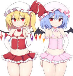 flandre_scarlet blonde_hair blonde_female blonde blonde-haired_female blonde_hair_female red_eyes mob_cap wings vampire vampire_girl rizento touhou touhou_project tagme 1girls 1girl 1female light-skinned_female light_skin simple_background image