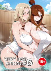 ai_assisted ai_generated ass comic completely_nude cover_page curvaceous curvy curvy_body curvy_female curvy_figure english english_text hokage hot_spring huge_breasts illumaru in_water large_breasts mei_terumi mizukage naruto naruto_(series) naruto_shippuden nude onsen page_number rocks sweat sweatdrop terumi_mei thick_thighs towel tsunade voluptuous voluptuous_female water wet wet_body wide_hips wooden_wall yuri
