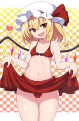 flandre_scarlet blonde_hair blonde_female blonde blonde-haired_female blonde_hair_female red_eyes mob_cap wings vampire vampire_girl rizento touhou touhou_project tagme 1girls 1girl 1female light-skinned_female light_skin simple_background image