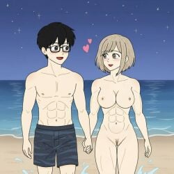 1boy 1boy1girl 1girls :d ai_generated beach big_breasts black_eyes black_hair blush bodybuilder bodybuilder_female breasts clothed clothed/nude clothed_male clothed_male_nude_female completely_naked completely_naked_female completely_nude completely_nude_female couple cute etra-chan_saw! female glasses heart hourglass_figure hourglass_figured_female kuroki_(etra-chan_saw!) light_brown_eyes light_brown_hair looking_at_another looking_at_partner male male/female muscular muscular_female muscular_male naked naked_female night night_sky nipples nude nude_edit nude_female nude_filter perfect_body pubic_hair pussy sand smile smiling smiling_at_partner swimming_trunks swimsuit swimwear tsutsuji_(etra-chan_saw!) vagina water wholesome wholesome_nudity youtube