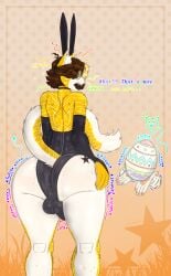kittykuscell easter catstopher_colombus_(kittykuscell) domestic_cat felid feline felis mammal hi_res anthro anus anus_outline backsack balls big_anus bulge bunny_costume butt butt_tattoo clothing costume dialogue fake_ears fake_rabbit_ears femboy genitals holidays lipstick loose_anus loose_orifice makeup male markings mole_(marking) mole_on_arm mole_on_butt mole_on_thigh onomatopoeia solo sound_effects tattoo text