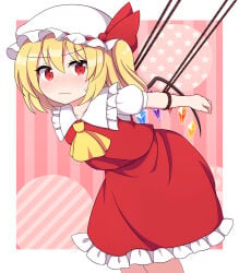 flandre_scarlet blonde_hair blonde_female blonde blonde-haired_female blonde_hair_female red_eyes mob_cap wings vampire vampire_girl rizento touhou touhou_project tagme 1girls 1girl 1female light-skinned_female light_skin simple_background image