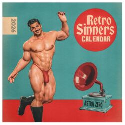 1boy 2026 astra_zero bara black_hair bulge dated gay light_skin male male_only moustache muscular nipples original retro_artstyle solo thong