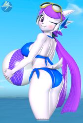 3d anthro aquatic_dragon beach beach_ball big_ass big_breasts bikini dragon female female_protagonist freedom_planet freedom_planet_2 looking_at_viewer sash_lilac tbwinger92 thick_thighs video_games water_dragon winking_at_viewer