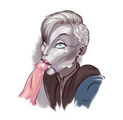 1boy 1girls asajj_ventress asymmetrical_hair big_penis cum cum_on_face erection fellatio female male oral oral_sex pale-skinned_female pale_skin penis pervqnon short_hair sidecut star_wars white_hair