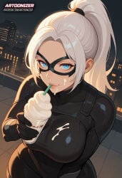 1girls ai_generated artoonizer ass big_ass big_breasts black_cat_(marvel) blonde_female blonde_hair blue_eyes breasts cat_girl catgirl domino_mask eye_mask felicia felicia_hardy female female_only gloves large_breasts light-skinned_female light_skin long_hair marvel marvel_comics mask masked_female narrow_waist outdoors patreon patreon_username ponytail posing solo solo_female solo_focus spider-man_(series) thick_thighs tight_clothes tight_clothing white_hair wide_hips bodysuit standing stomach navel viewed_from_above ice_cream cocktail looking_at_viewer
