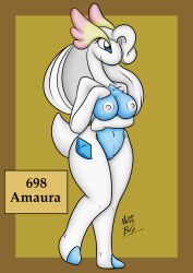 nude female amaura pokemon pokemon_(species) furry furry_only furry_female furry_breasts medium_breasts pussy adorable cute boobs nipples anthro solo solo_focus bernardol22 hair generation_6_pokemon shiny_pokemon