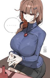 ..... 1girls 2026 2d artist_name azz0422 big_breasts blush boobs bralines breasts brown_eyes brown_hair clothed clothing collar color colored digital_media_(artwork) female female_only fully_clothed hair hi_res huge_breasts large_breasts oc original original_character qr_code see-through see-through_clothing simple_background sitting solo sweat sweatdrop tits white_background