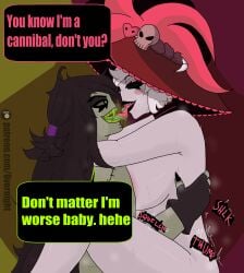 artist_logo artist_name artist_signature big_areola big_ass big_breasts big_butt big_nipples big_thighs black_eyes cartoon commission dangerous demon_girl dominant_female grey_skin half-dressed half_naked hat hazbin_hotel hug huge_breasts hugging looking_at_partner milf monster_girl no_bra no_humans no_panties older_female artist:overnight pink_nipples rosie_(hazbin_hotel) showing_breasts smaller_male smile taller_female white_hair green_skin green_eyes long_hair dominant_male sex original_character character:sona muscular_male fat_male