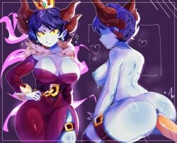 areolae big_ass big_breasts blue_skin brawl_stars crown cum hearts_around_head horns malicious_mandy_(brawl_stars) mandy_(brawl_stars) multiplylayer purple_hair sex tagme thick_thighs