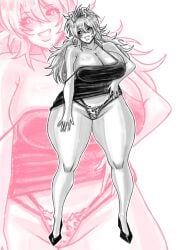 black_sclera blush boku_no_hero_academia breasts cleavage dress dress_lift greyscale high_heels horns large_breasts long_hair mina_ashido my_hero_academia panties pubic_hair short_dress smile tagme thick_thighs thunder_thighs underwear vergel_art9 wide_hips