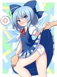 cirno blue_hair blue_eyes blue_bow wings rizento touhou touhou_project tagme 1girls 1girl 1female light-skinned_female light_skin simple_background image