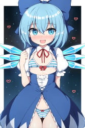 cirno blue_hair blue_eyes blue_bow wings rizento touhou touhou_project tagme 1girls 1girl 1female light-skinned_female light_skin simple_background image