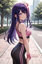 1girls ahq_hentai ai_female ai_generated blush breasts female medium_breasts patreon perfect_body sexy stable_diffusion tagme sfw hoshino_ai oshi_no_ko sportswear leggings sports_bra sweat outdoors cute cute_face star_eyes