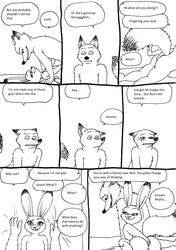 bernielover canine comic dialogue disney english_text female flat_chest fox hi_res judy_hopps lagomorph male mammal monochrome nick_wilde rabbit sketch text zootopia