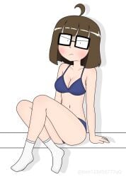1girl 1girls ahoge alternate_breast_size alternate_version_available big_breasts bikini bikini_only bikini_top breasts brown_hair brunette brunette-haired_female brunette_female brunette_hair ethicalgooner2007_(kryptraider) female female_only glasses large_breasts legs_crossed nerd nerdy nerdy_female pale pale-skin pale-skinned_female pale_skin pale_skinned_female risingstar80980 short_hair sitting socks solo solo_female solo_focus square_glasses tagme