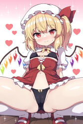flandre_scarlet blonde_hair blonde_female blonde blonde-haired_female blonde_hair_female red_eyes mob_cap wings vampire vampire_girl rizento touhou touhou_project tagme 1girls 1girl 1female light-skinned_female light_skin simple_background image