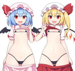 remilia_scarlet blue_hair red_eyes wings vampire vampire_girl mob_cap hat flandre_scarlet blonde_hair blonde_female blonde blonde-haired_female blonde_hair_female rizento touhou touhou_project tagme 1girls 1girl 1female light-skinned_female light_skin simple_background image