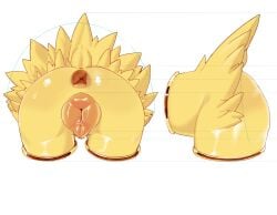 absurd_res animal_genitalia animal_vulva anus bodily_fluids butt canine_genitalia canine_vulva eeveelution female feral fur generation_1_pokemon genital_fluids genitals glistening glistening_butt hi_res jolteon nintendo pokemon pokemon_(species) portal puffy_anus rear_view short_tail side_view simple_background skeleton265 solo sweat sweaty_butt tail vaginal_fluids vulva white_background yellow_body yellow_fur yellow_tail