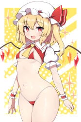 1female 1girl 1girls blonde blonde-haired_female blonde_female blonde_hair blonde_hair_female flandre_scarlet image light-skinned_female light_skin mob_cap red_eyes rizento simple_background tagme touhou touhou_project vampire vampire_girl wings