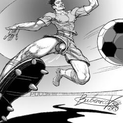 ivan_bubentcov gay male male_only tagme original monochrome soccer_uniform low-angle_view shorts dated 2018 penis_through_leghole penis flaccid