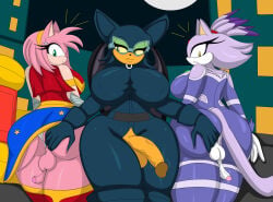 3futas amy_rose anthro big_ass blaze_the_cat catwoman_(cosplay) cbear624 furry furry_futa futanari penis rouge_the_bat sega sonic_(series) sonic_the_hedgehog_(series) starfire_(cosplay) wonder_woman_(cosplay)