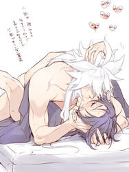 2boys blush erection kissing kogitsunemaru male_only mikazuki_munechika multiple_boys penis straddling touken_ranbu yaoi