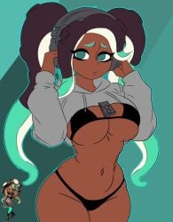 1girls 2d 2d_(artwork) big_breasts bikini bra clothing curvaceous curvaceous_body curvaceous_female curvaceous_figure curvaceous_hips curvaceous_thighs curvy curvy_body curvy_female curvy_figure curvy_hips curvy_thighs dark-skinned_female female headphones huge_breasts jacket marina_(splatoon) mollusk_humanoid nintendo octoling panties solo solo_female solo_focus splatoon splatoon_(series) splatoon_2 twintails xmito