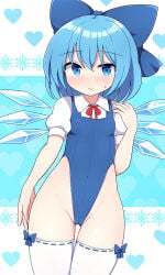 1female 1girl 1girls blue_bow blue_eyes blue_hair cirno image light-skinned_female light_skin rizento simple_background tagme touhou touhou_project wings