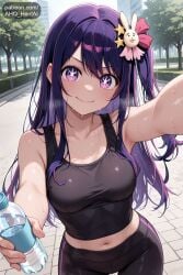 1girls ahq_hentai ai_female ai_generated blush breasts female medium_breasts patreon perfect_body sexy stable_diffusion tagme sfw hoshino_ai oshi_no_ko sportswear leggings sports_bra sweat outdoors cute cute_face star_eyes