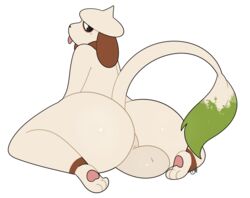 2016 alpha_channel ass balls big_butt cream_fur fanface fur grey_eyes looking_at_viewer looking_back male male_only mammal nintendo paws pokemon simple_background smeargle solo thick_thighs tongue tongue_out transparent_background video_games