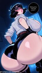 1female 1girls ai_generated artist_logo artist_name artist_signature ass_focus ass_view bed bedroom black_hair black_shorts blush blush_face blush_lines blush_stickers blushed_face blushing blushing_at_viewer blushing_female blushing_profusely bouncing_breast bouncing_breasts dark_room devil_may_cry dim_lighting embarrassed embarrassed_expression embarrassed_female entrophex123 from_behind gigantic_areola gigantic_ass gigantic_boobs gigantic_breasts gigantic_butt gigantic_thighs green_eyes heterochromia huge_areolae huge_ass huge_boobs huge_breasts huge_butt huge_thighs lady_(devil_may_cry) large_areolae large_ass large_breasts large_butt large_thighs larger_female long_eyelashes looking_at_viewer looking_back open_shirt patreon patreon_artist patreon_link patreon_logo patreon_url patreon_username pink_areola pink_areolae pink_nipples puckered_lips red_eyes sexy sexy_body sexy_female sexy_pose shiny_clothes short_hair short_shorts shorts speaking_to_viewer standing text text_bubble watermark