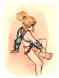 absurd_res arm_armor balls belt blonde_hair desert_voe_link feet flaccid foreskin genitals hair hair_over_eye hi_res humanoid humanoid_feet humanoid_genitalia humanoid_penis humanoid_pointy_ears hylian link male male_only nintendo penis plantigrade pointy_ears ponytail shoulder_armor solo tears_of_the_kingdom the_legend_of_zelda xing1