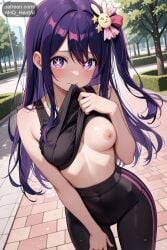 1girls ahq_hentai ai_female ai_generated blush breasts female medium_breasts patreon perfect_body sexy stable_diffusion tagme hoshino_ai oshi_no_ko sportswear leggings sports_bra sweat outdoors cute cute_face star_eyes nsfw exposed_breasts nipples