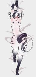 absurd_res anthro arms_above_head balls big_butt big_penis black_body blush butt connardcf embarrassed equid equine eyelashes femboy feminine flustered foreskin genitals hi_res humanoid_genitalia humanoid_penis hung_femboy lying male male_anthro mammal multicolored_body nipples nude_anthro nude_male on_back penis pouting pouty simple_background slim slim_anthro slim_male small_waist solo striped_body stripes tail tail_tuft thick_thighs tuft unretracted_foreskin white_background white_body wide_hips zebra