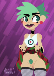 vanillabeeens female solo female_only green_hair skirt_lift pussy pubic_hair tuesday_x the_x's 2018 1girls