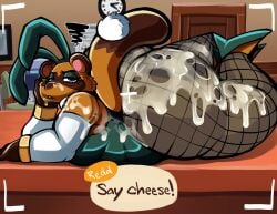 after_sex animal_crossing annoyed bodily_fluids butt canid canine clothing crazy_redd cum cum_on_butt drag_(fashion) drag_queen femboy femboysub feminine feminine_body feminine_male femme fishnet fishnet_clothing fishnet_legwear fishnets genital_fluids girly_clothing hi_res legwear lingerie looking_at_another male male_in_lingerie mammal nathanatwar nintendo raccoon_dog speech_bubble tanuki tom_nook tom_nook_(animal_crossing) whateverdoes